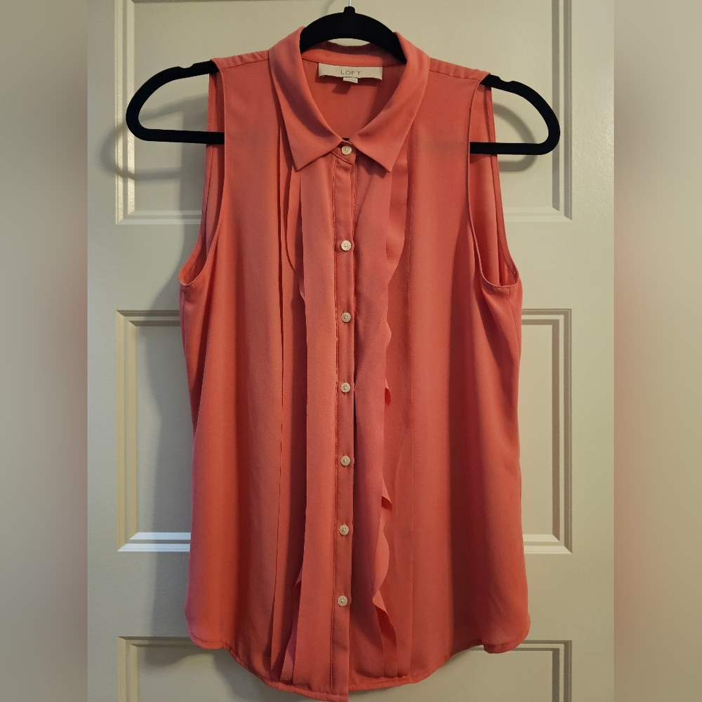 LOFT Ruffled Button Down Blouse with Peter Pan Collar